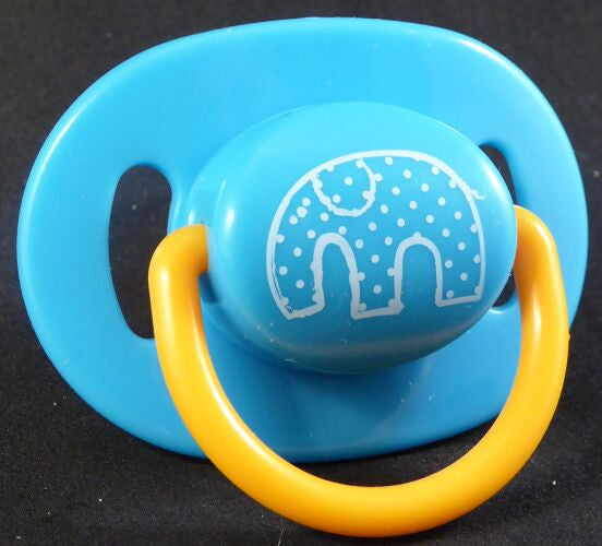 blue with arty elephant decorated dummy