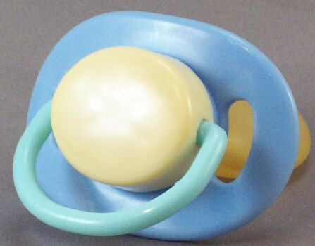 blue, cream & lt.green dummy with Nuk teat