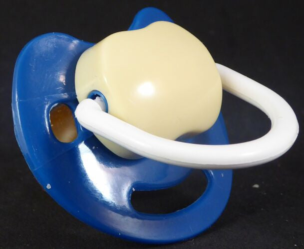 Dark blue, cream & white Spanish style dummy with Nuk teat