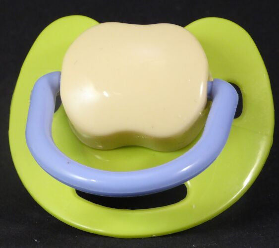 Green & cream & purple Spanish style dummy with Nuk teat