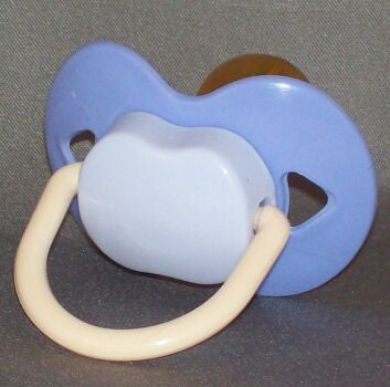 purple mauve and cream Spanish style dummy with Nuk teat