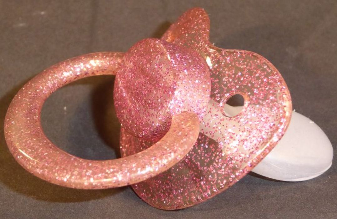 Transparent glitter purple Adult Sized Shield, Pacifier, with Latex or Silicon teat