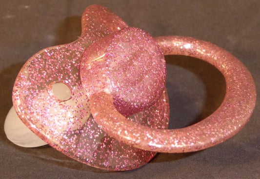 Transparent glitter purple Adult Sized Shield, Pacifier, with Latex or Silicon teat