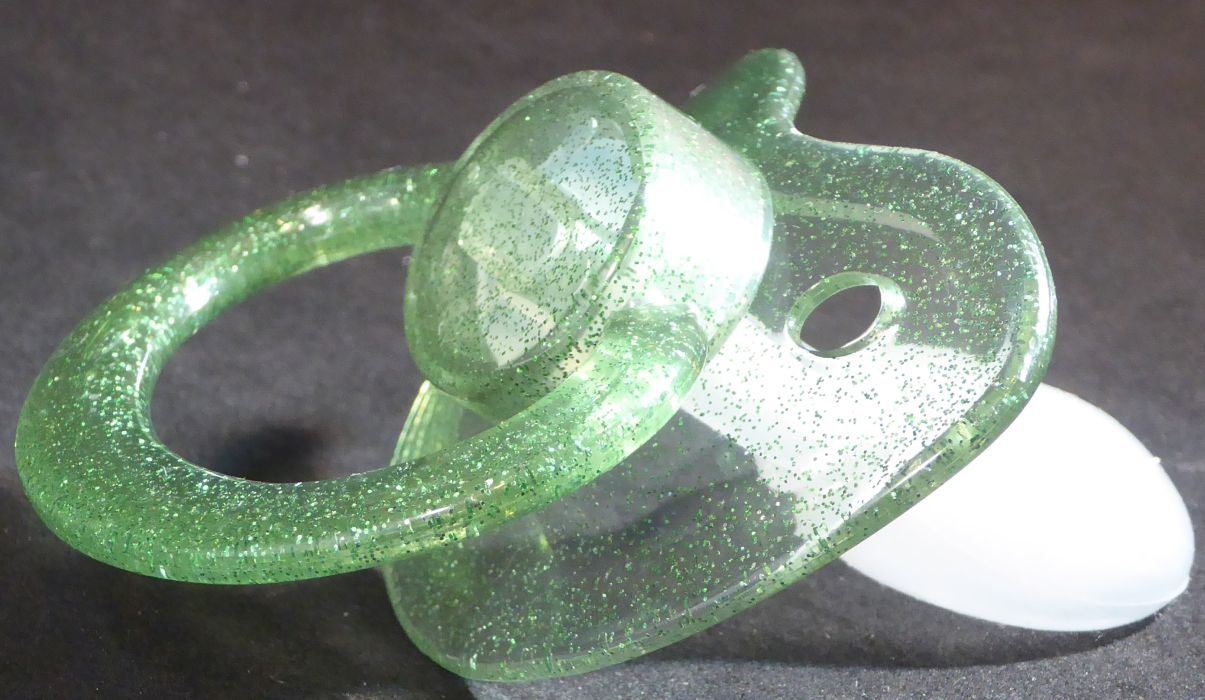 Transparent Glitter Green Large Shield Pacifier