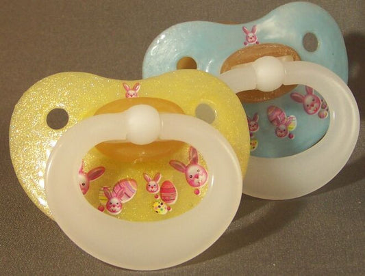 NUK pacifier hand decorated with Easter bunnies